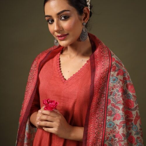 Anayna Anarkali Pure Cotton Kurta With Trousers & Dupatta